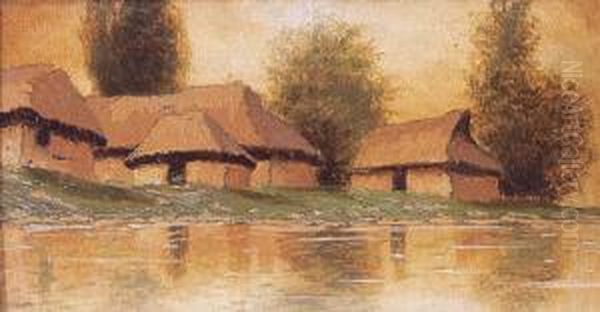 Hazak A Folyoparton Oil Painting by Jeno Kuszka