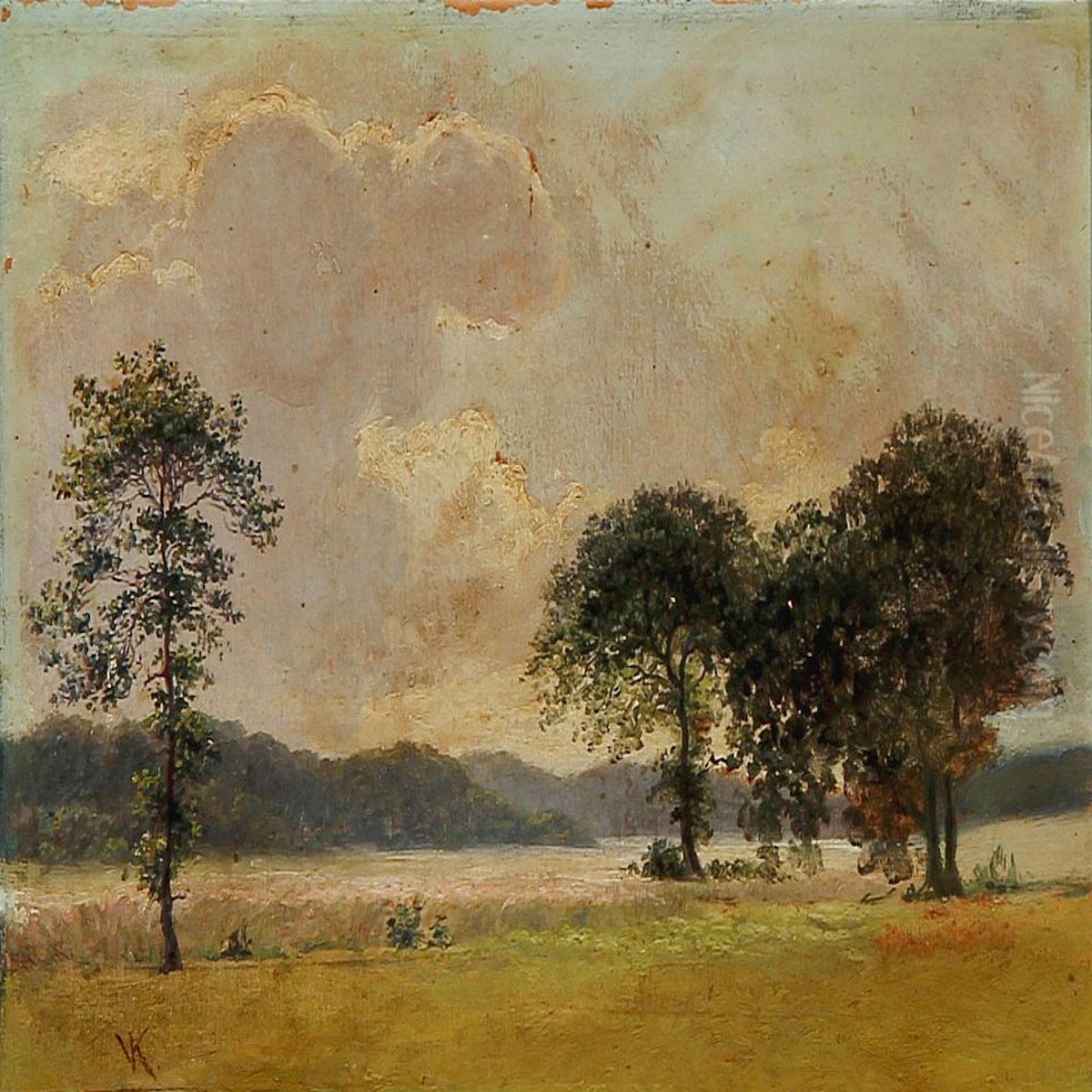 Light Cloudy Summer Landscape With Tall Trees At A Field Oil Painting by Vilhelm Kyhn