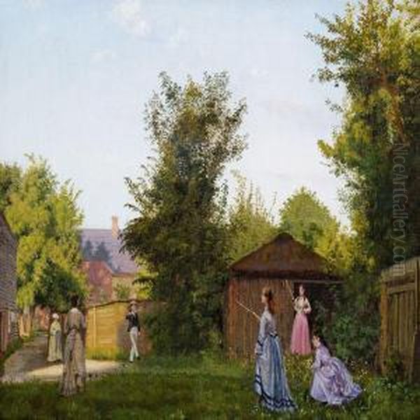 Summer Day In The Garden With Youngsters Playing Oil Painting by Vilhelm Kyhn