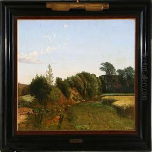 Et Vaenge Bag En Bondegaard: Bisholt ( Horsensegnen) Oil Painting by Vilhelm Kyhn