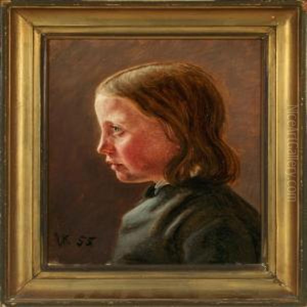 Portrait Of A Young Girlseated Face-to-left Oil Painting by Vilhelm Kyhn