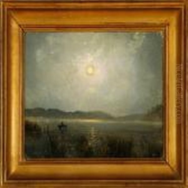 Overlooking A Lake In Moonlight Oil Painting by Vilhelm Kyhn