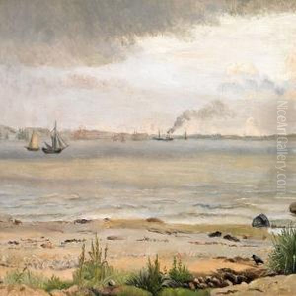 View Of Hoganaes And Kullen Seen From The Coast Near Hellebaek,northern Zealand Oil Painting by Vilhelm Kyhn