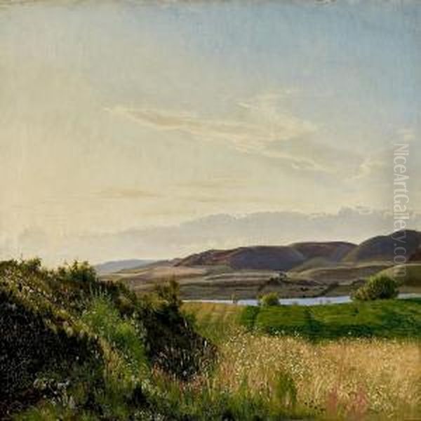 A Danish Landscape Withview To Lake And Hillside, Summer Oil Painting by Vilhelm Kyhn