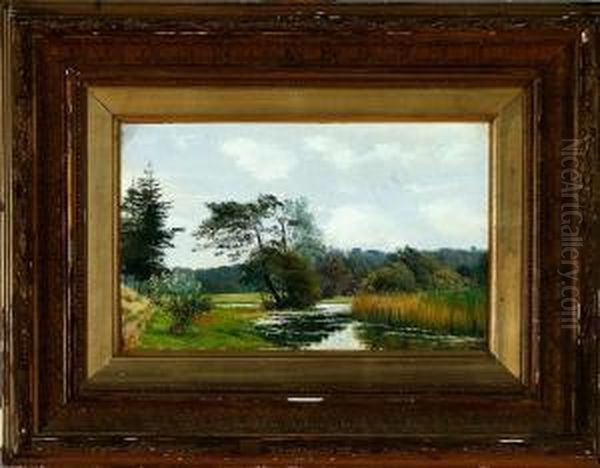 A Danish Stream Scenery Oil Painting by Vilhelm Kyhn