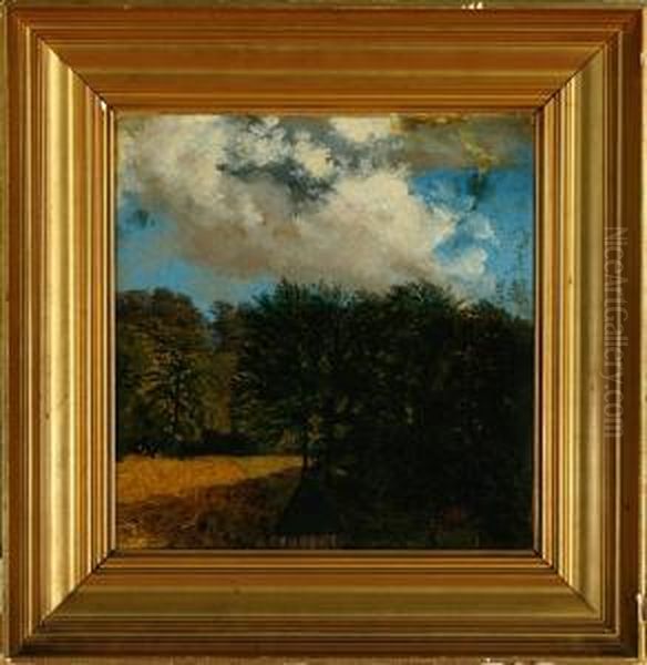 A Danish Forest Scenery Oil Painting by Vilhelm Kyhn