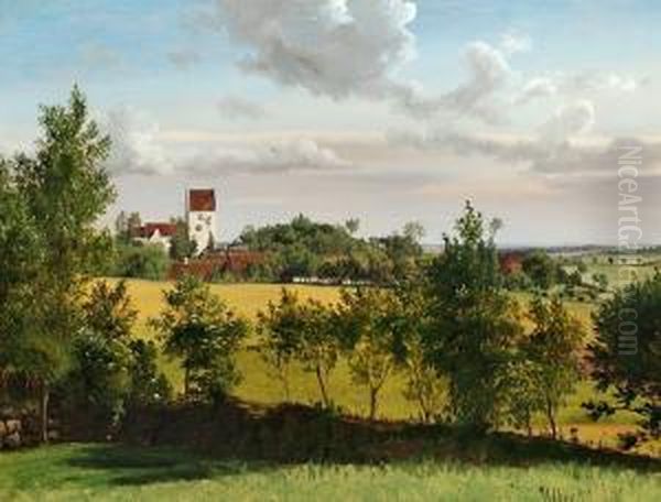 Landscape With A View Of Udby Church Oil Painting by Vilhelm Kyhn