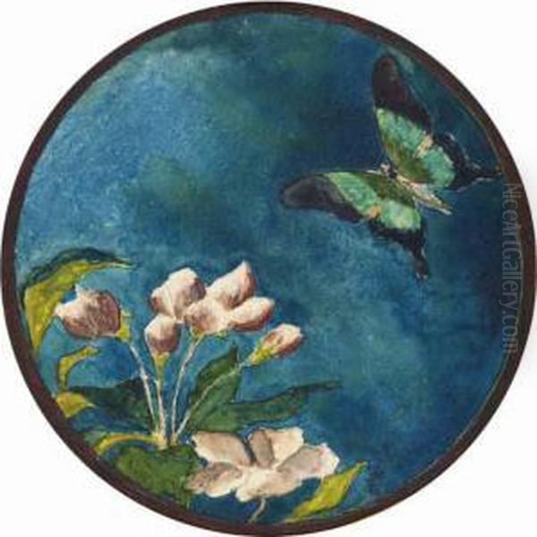 Apple Blossoms And Butterfly Oil Painting by John La Farge