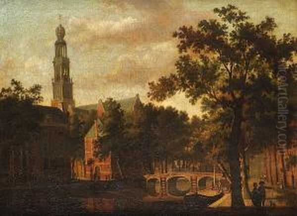 The Westerkerk, Amsterdam, With 
Figures On A Canal Path With A Horse-drawn Carriage Crossing A Bridge 
Beyond Oil Painting by Paulus Constantin La Fargue