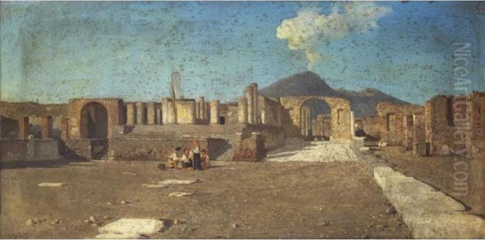 Vue De Pompei Avec Un Groupe De Paysans Oil Painting by Alessandro la Volpe