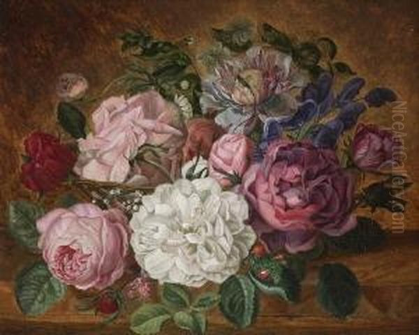 Stillleben Mit Rosen Und
 Christrose. Oil Painting by Andreas Lach