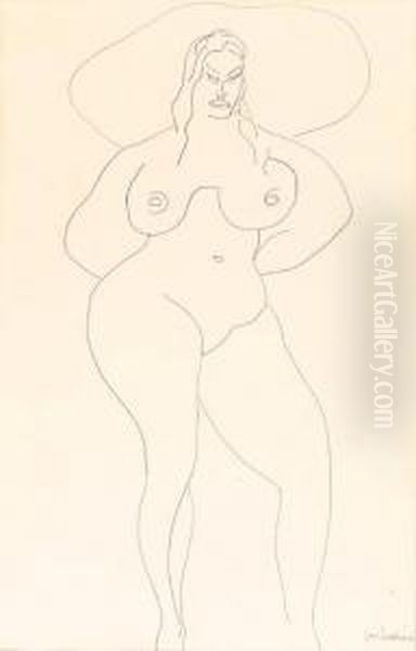 Female With Hat Oil Painting by Gaston Lachaise