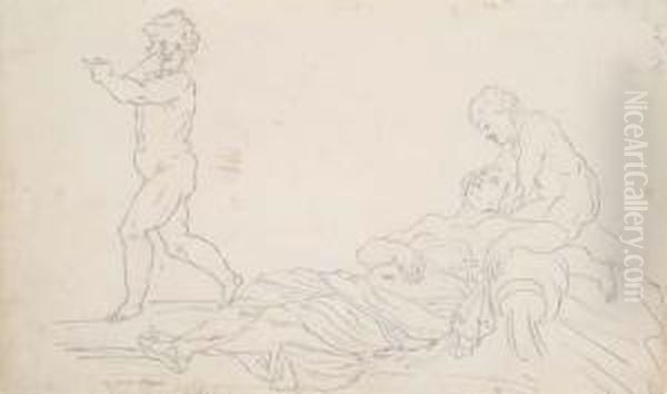 A Water Nymph And Two Putti Oil Painting by Raymond Lafage