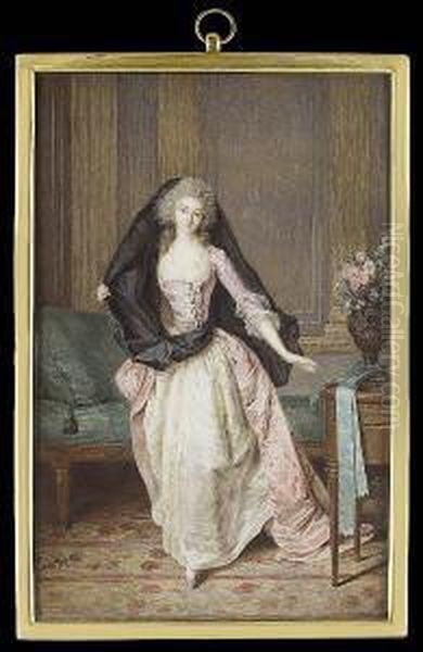 A Lady (1763-1832/3), 
Traditionally Called Princesse De Vaudemont-lorraine, Wearing Pink Satin
 Dress With Buckled Bodice Over White Underdress And Gauze Fill-in, A 
Black Veil Wrapped Around Her Waist And Over Her Head, She Stands In An 
Interior Wi Oil Painting by Niklaslavreince Ii Lafrensen