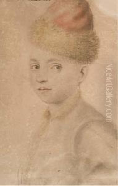 Portrait De Jeune Homme, En 
Buste, Portant Un Bonnet Rouge Borde De Fourrure Et Une Boucle D'oreille Oil Painting by Nicolas Lagneau