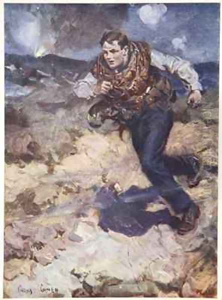 Heroic Middy carrying ammunition to the hardpressed British fighters Oil Painting by Cyrus Cuneo