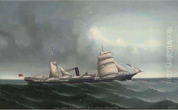 The Indo-china Steamship 
Lightning 
 Under Sail And Steam Oil Painting by Lai Fong