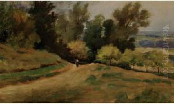 Personnage Sur Un Chemin De Campagne Oil Painting by Adolphe Lalire