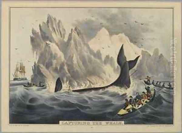 Capturing the Whale Oil Painting by Currier