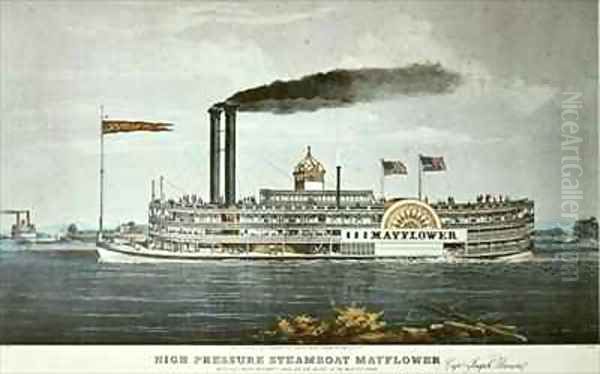 The Mayflower Steamboat on the Mississippi Oil Painting by Currier