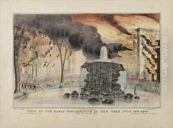 View of the Great Conflagration at New York July 10th 1845 Oil Painting by Currier