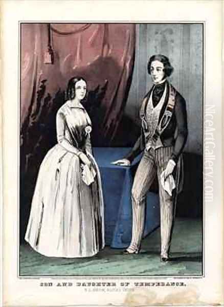 Son and daughter of temperance EL Snow Social Union Oil Painting by Currier