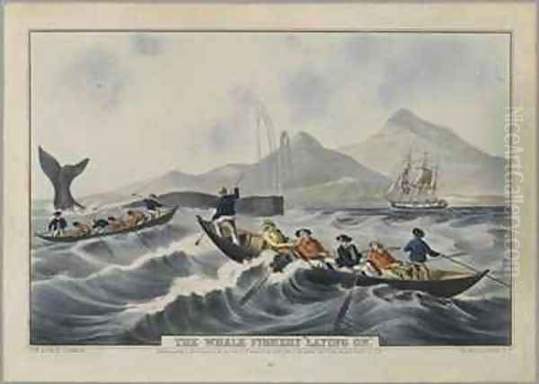 The Whale Fishery Laying On Oil Painting by Currier