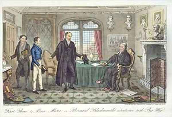 First Bow to Alma Mater or Bernard Blackmantles introduction to the Big Wig Oil Painting by Isaac Robert Cruikshank