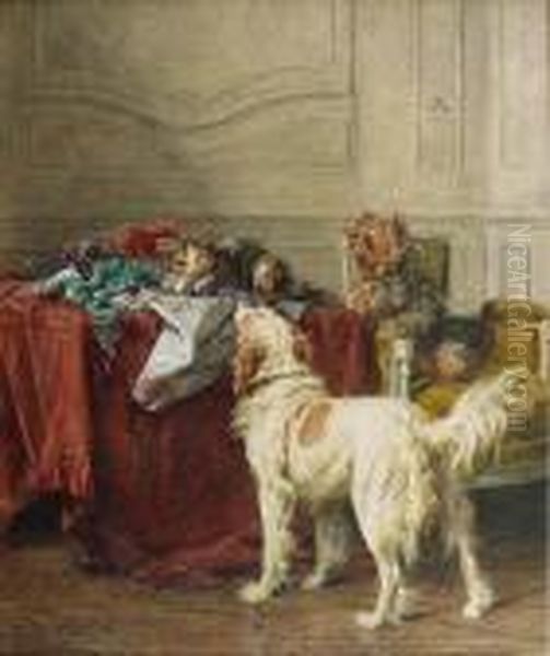 Chiens Et Chats Oil Painting by Louis Eugene Lambert