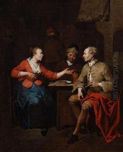 Enjoying A Good Conversation Oil Painting by Jan Baptist Lambrechts