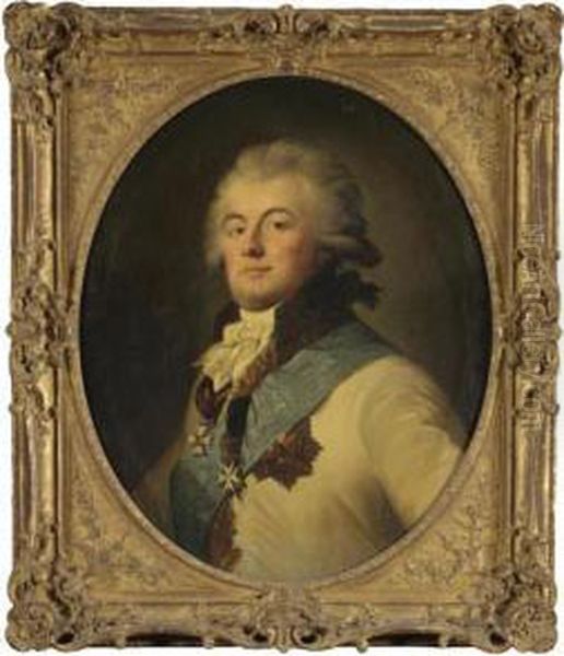 Ritratto Di Giulio Renato Litta 
Visconti Arese (1763-1839) A Mezza Figura, Con L?ordine Di San Giorgio 
Di Russia, San Giovanni Di Malta E L?aquila Bianca Di Polonia[oil On 
Canvas, Oval, In A Carved And Giltwood Frame] Oil Painting by Johann Baptist the Elder Lampi