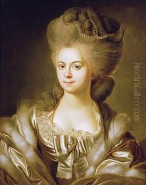 Portrait Of A Lady, Bust-length, In A Silver Silk Dress Oil Painting by Johann Baptist the Elder Lampi