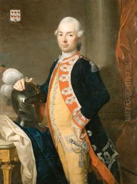 Portrait Of An Officer In Uniform, His Hand Resting On A Plumedhelmet Oil Painting by Johann Baptist the Elder Lampi