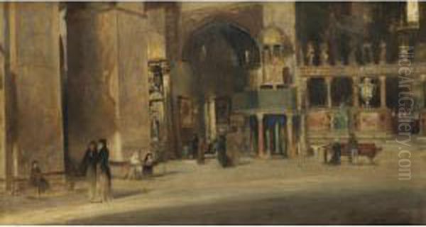 Interno Della Basilica Di San Marco, Venezia Oil Painting by Egisto Lancerotto