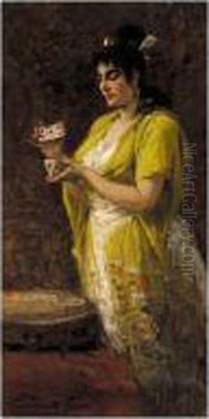 The Hand Of Cards Oil Painting by Egisto Lancerotto