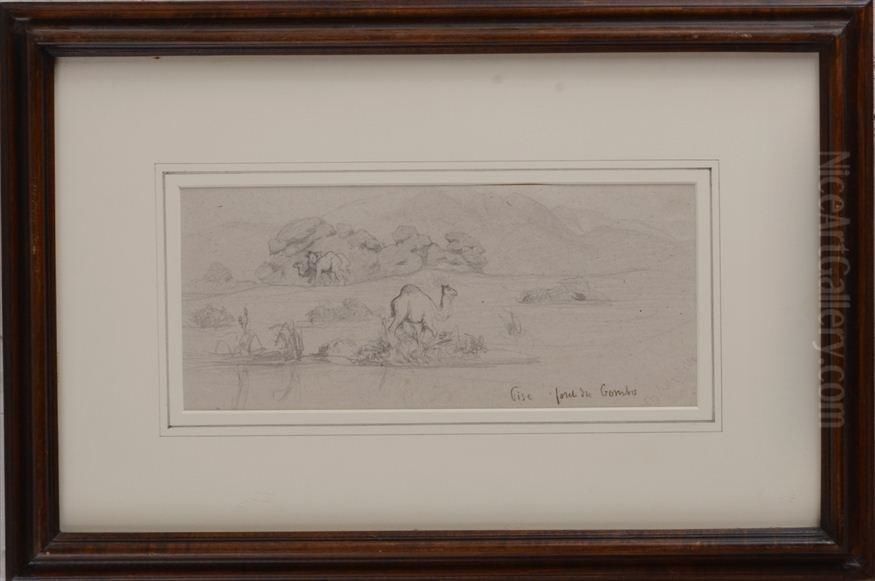 Landscape With Camels Oil Painting by Charles Zacharie Landelle