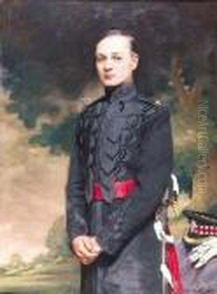 Portrait Of Major Romer In The Uniform Of The Band Of The Scotsguards Oil Painting by John St. Helier Lander