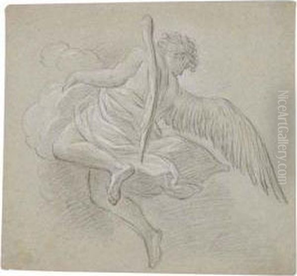 An Angel Seen From Behind Oil Painting by Giovanni Lanfranco