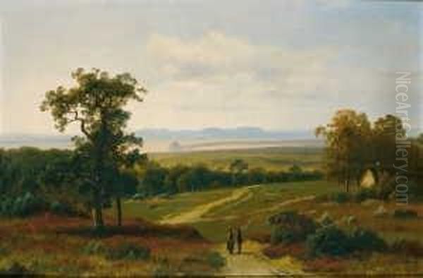 Landschaft In Der Umgebung Von 
Bonn. Blick Uber Die Auslaufer Des Kottenforsts Auf Die Godesburg Und 
Das Siebengebirge. Signiert Unten Rechts: Gust. Lange. Ol Auf Leinwand 
(doubliert). H 69; B 96 Cm. Provenienz: Privatsammlung, Zurich. Der 
Dusseld Oil Painting by Gustav Johann Lange