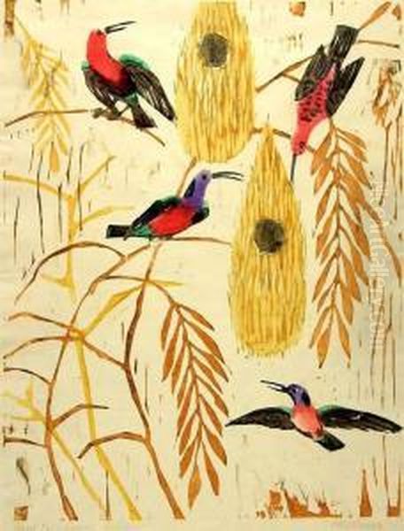 Kolibris Um 1915 Signiert Unten 
Rechts Und Als ''hand Selbstdruck Kolibris'' Bezeichnet Unten Links Oil Painting by Otto Lange