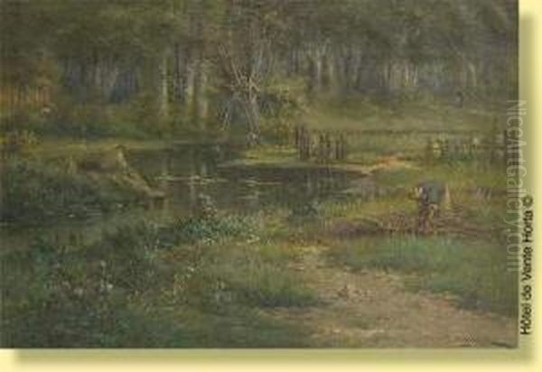 Fagoteur Au Bord De La Riviere Oil Painting by Henri Langerock