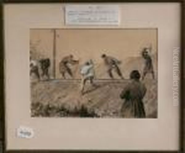 Arbetare Vid Jarnvag. Oil Painting by Alexander Langlet