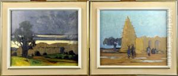 Village Africain - Paysage Oil Painting by Fernand Lantoine