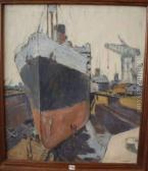 Mise A L'eau D'un Transatlantique Oil Painting by Fernand Lantoine