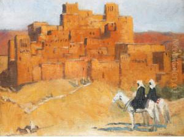 Cavaliers Du Sud Marocain Devant Une Casbah Oil Painting by Fernand Lantoine