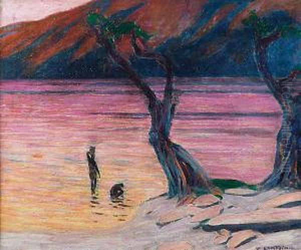 Baignadedans Le Fleuve Au Crepuscule Oil Painting by Fernand Lantoine