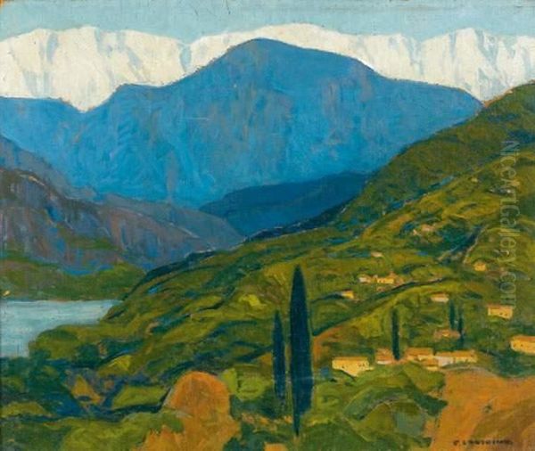 Paysage Aux Cypres Oil Painting by Fernand Lantoine