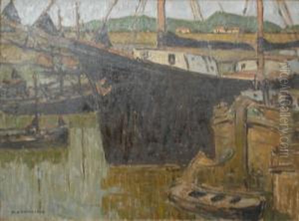 Bateaux Au Port Oil Painting by Fernand Lantoine