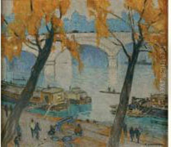 La Seine Au Pont Neuf Oil Painting by Fernand Lantoine