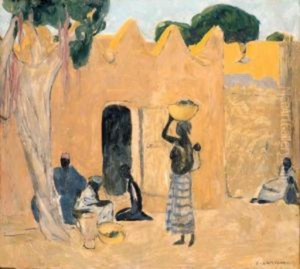 Group Of Africans By The Wall Oil Painting by Fernand Lantoine